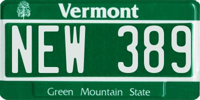 VT license plate NEW389