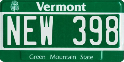 VT license plate NEW398