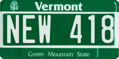 VT license plate NEW418