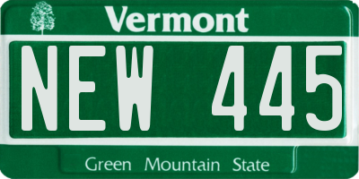VT license plate NEW445