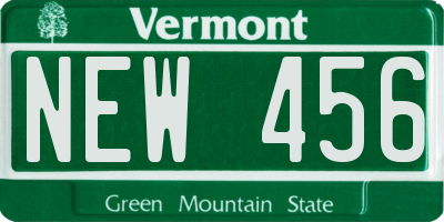 VT license plate NEW456