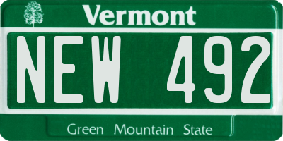 VT license plate NEW492