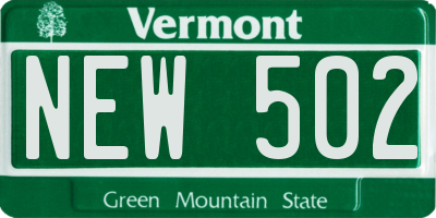 VT license plate NEW502