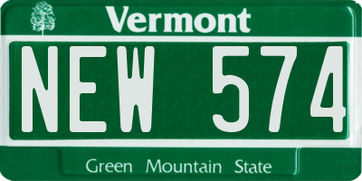 VT license plate NEW574