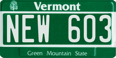 VT license plate NEW603