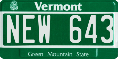 VT license plate NEW643