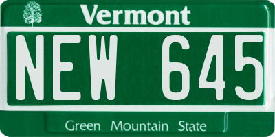 VT license plate NEW645