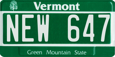 VT license plate NEW647