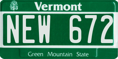 VT license plate NEW672