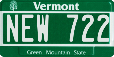 VT license plate NEW722