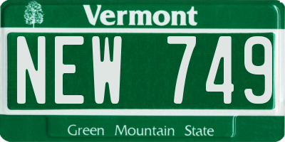VT license plate NEW749