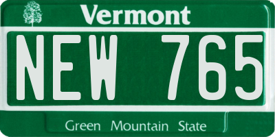 VT license plate NEW765