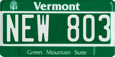 VT license plate NEW803