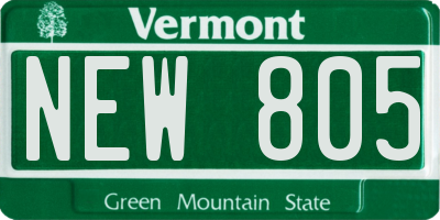 VT license plate NEW805