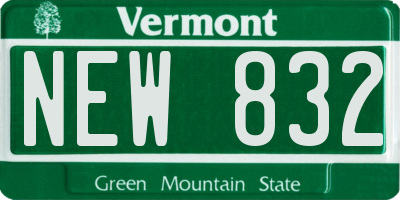VT license plate NEW832