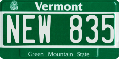 VT license plate NEW835