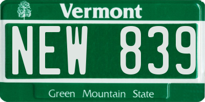 VT license plate NEW839