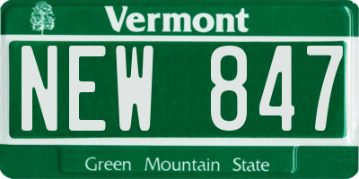 VT license plate NEW847
