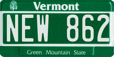 VT license plate NEW862