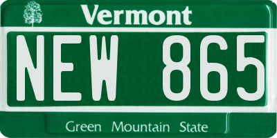 VT license plate NEW865