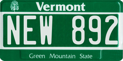 VT license plate NEW892