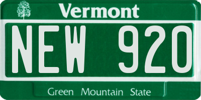 VT license plate NEW920