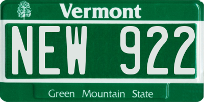 VT license plate NEW922