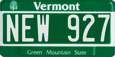 VT license plate NEW927