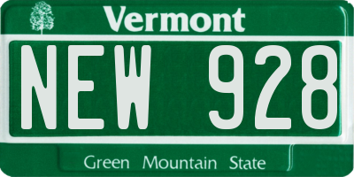 VT license plate NEW928