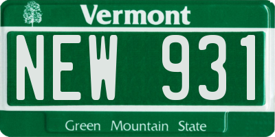 VT license plate NEW931