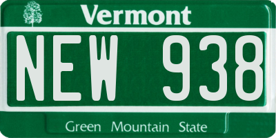 VT license plate NEW938