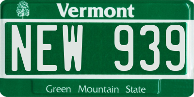 VT license plate NEW939