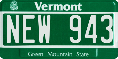 VT license plate NEW943