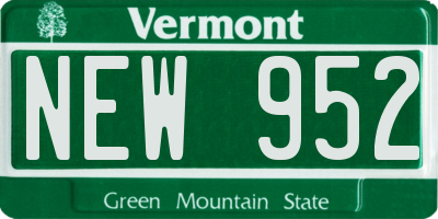 VT license plate NEW952