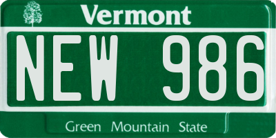 VT license plate NEW986