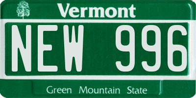 VT license plate NEW996