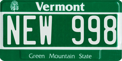 VT license plate NEW998
