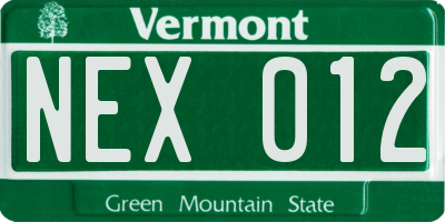 VT license plate NEX012
