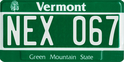 VT license plate NEX067