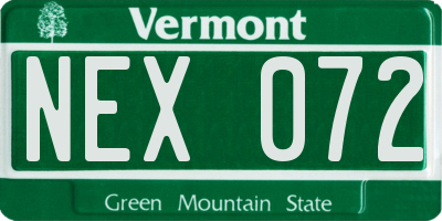 VT license plate NEX072