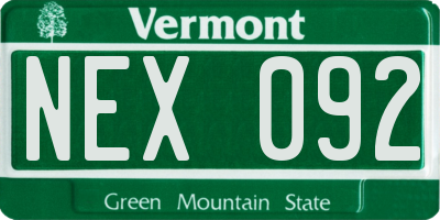 VT license plate NEX092
