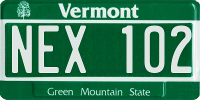 VT license plate NEX102