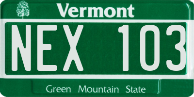 VT license plate NEX103