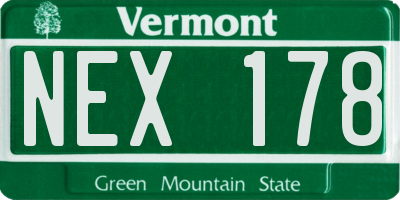 VT license plate NEX178