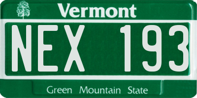 VT license plate NEX193