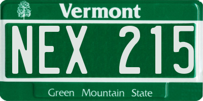 VT license plate NEX215