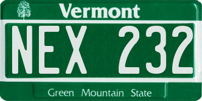 VT license plate NEX232