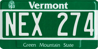 VT license plate NEX274