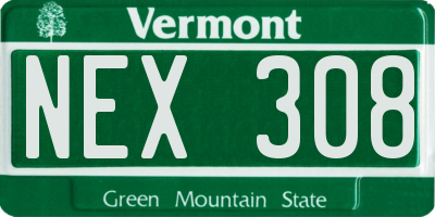VT license plate NEX308
