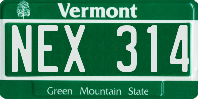 VT license plate NEX314